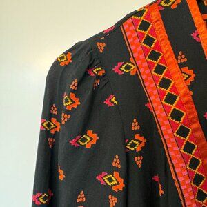 Colourful Long Sleeved Patterned Midi Dress